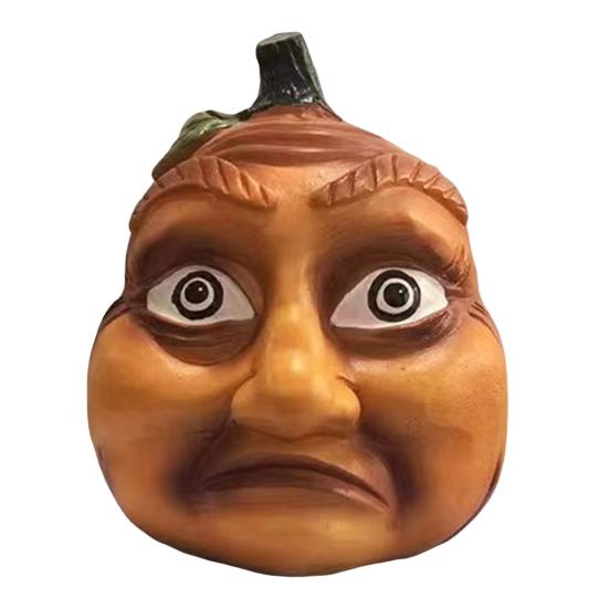 Halloween Pumpkin Statue with Expression Cartoon Pumpkin Head Resin Figurine Sculpture Indoor Outdoor Garden Desktop Decoration