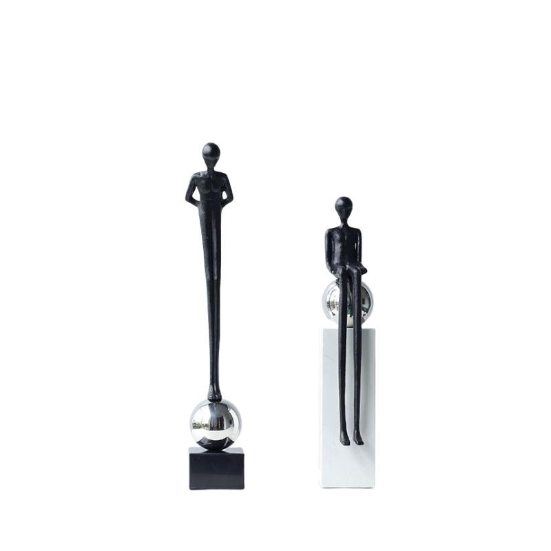 Metal Character Ornaments Abstract Thinker Sitting Ball Person Geometric Portrait Sculpture Metal Figurine Home Decoration