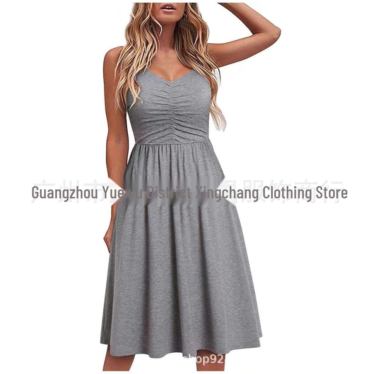 

Женское сексуальное плиссированное платье без рукавов с V-образным вырезом 2023 года XXL серый