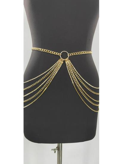 

Европейская и американская металлическая цепочка на талию со стразами и круглым кольцом золотой