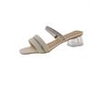 Temperament thick heel high heel slippers women's outerwear 2025 summer new rhinestone transparent crystal with skirt women's sandals