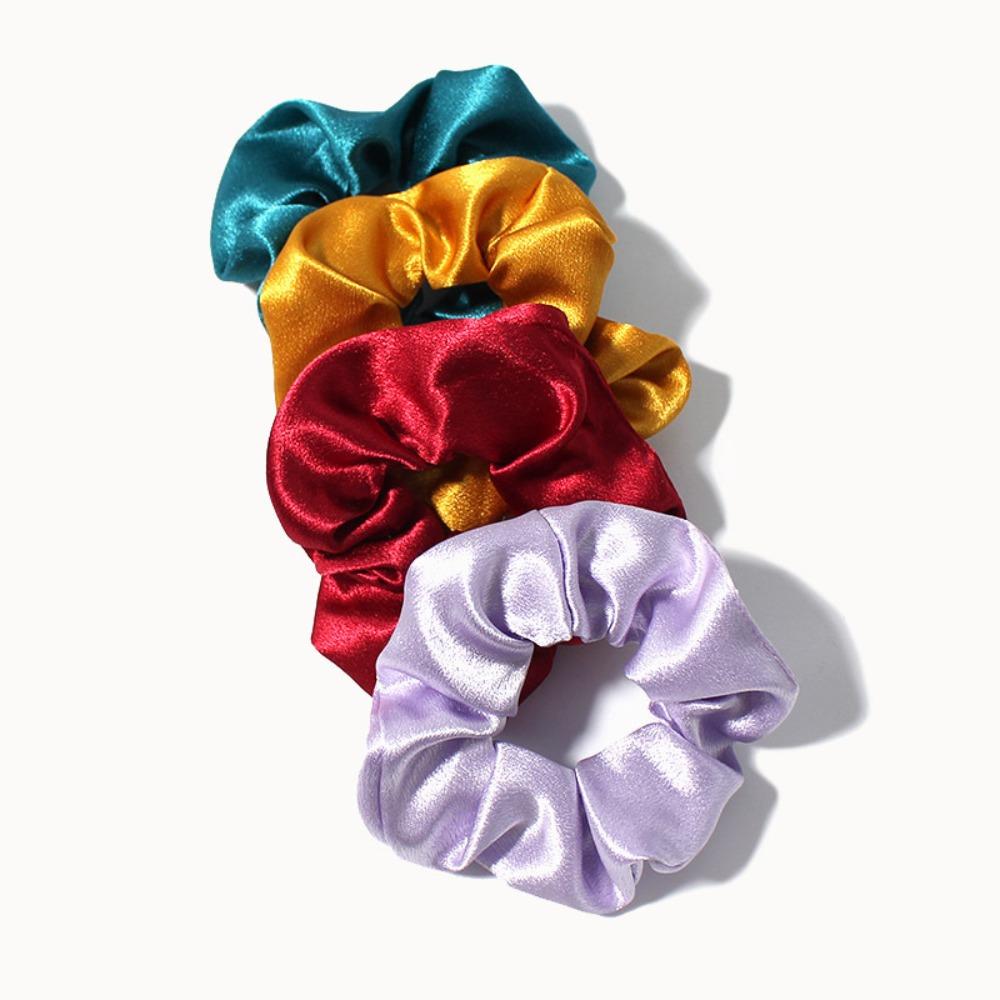 Korean Puff Hair Loop Crystal Satin Hair Scrunchie Fashion Ruffle Headband  for Meatball Head