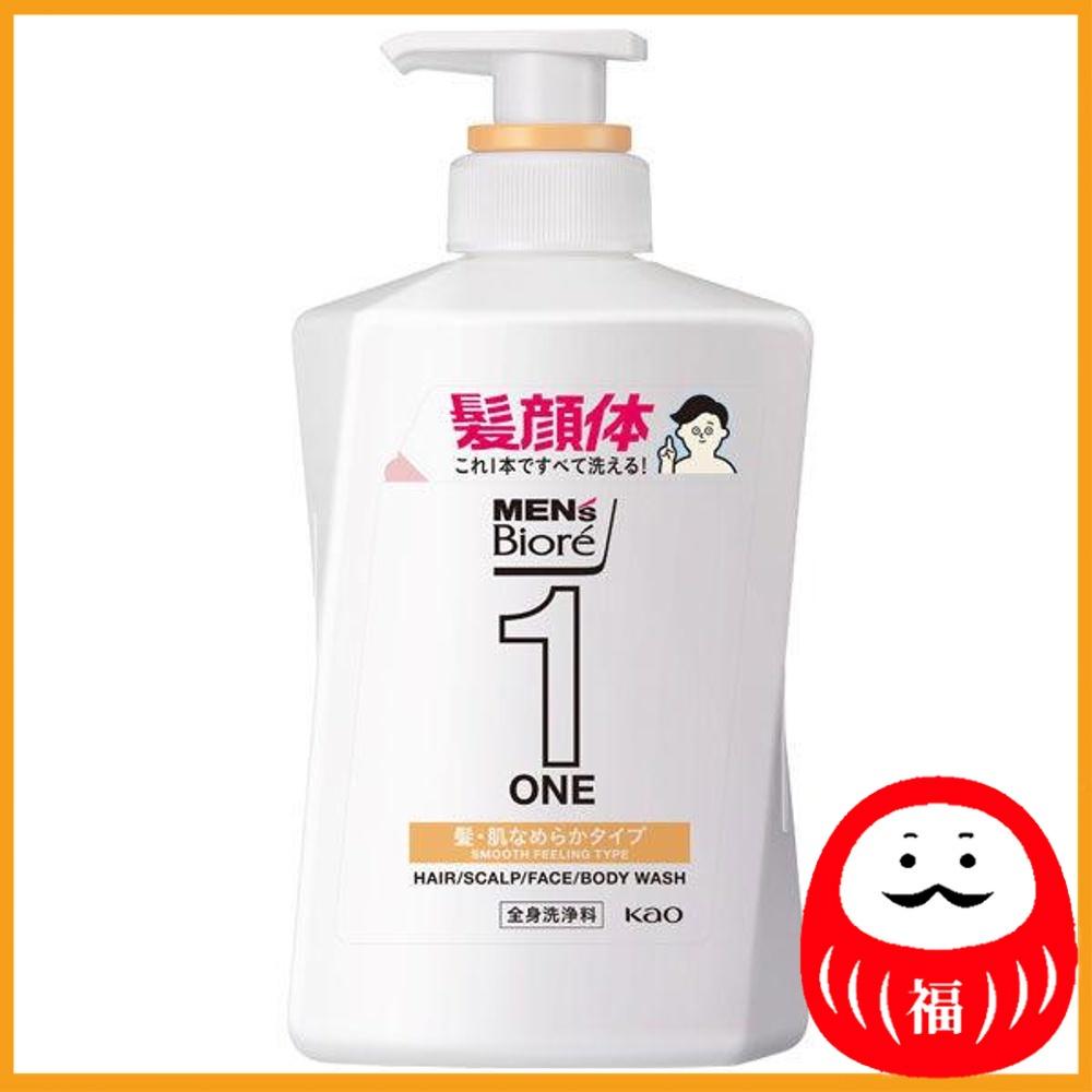 Kao Men's Biore ONE Hair-Face-Body All-in-One Full Body Wash, Hair Skin Smooth Type, 480ml