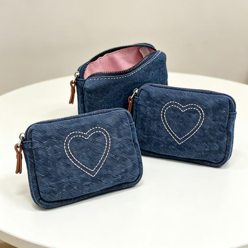 Denim Embroidered Canvas Coin Purse