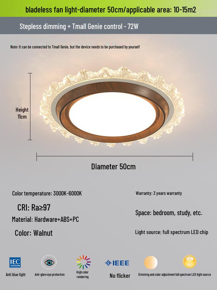 Modern Minimalist Solid Wood Leafless Fan Light - Silent Integrated Ceiling Light for Bedroom and Restaurant