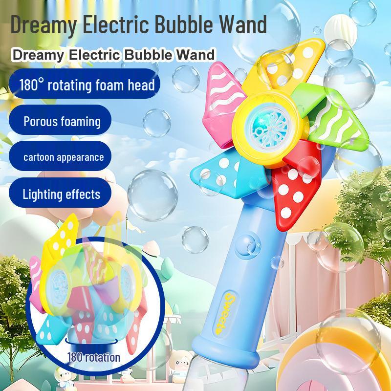 Automatic Windmill Bubble Blower Toy with Handheld Multi-Hole Wand