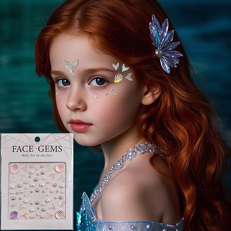 1 Sheet Dreamy  Diamond Patch 3D Face Jewels Mermaid Rose Temporary Tattoo Stickers Sweet Diy Body Art Decoration Makeup
