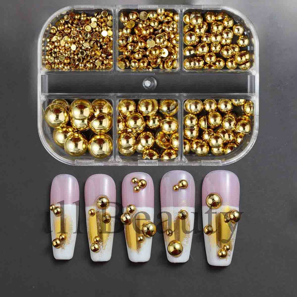 

6 сеток для ногтей металлические бусины украшения для ногтей серебряные золотые икры DIY инструмент для ногтей шпильки аксессуары