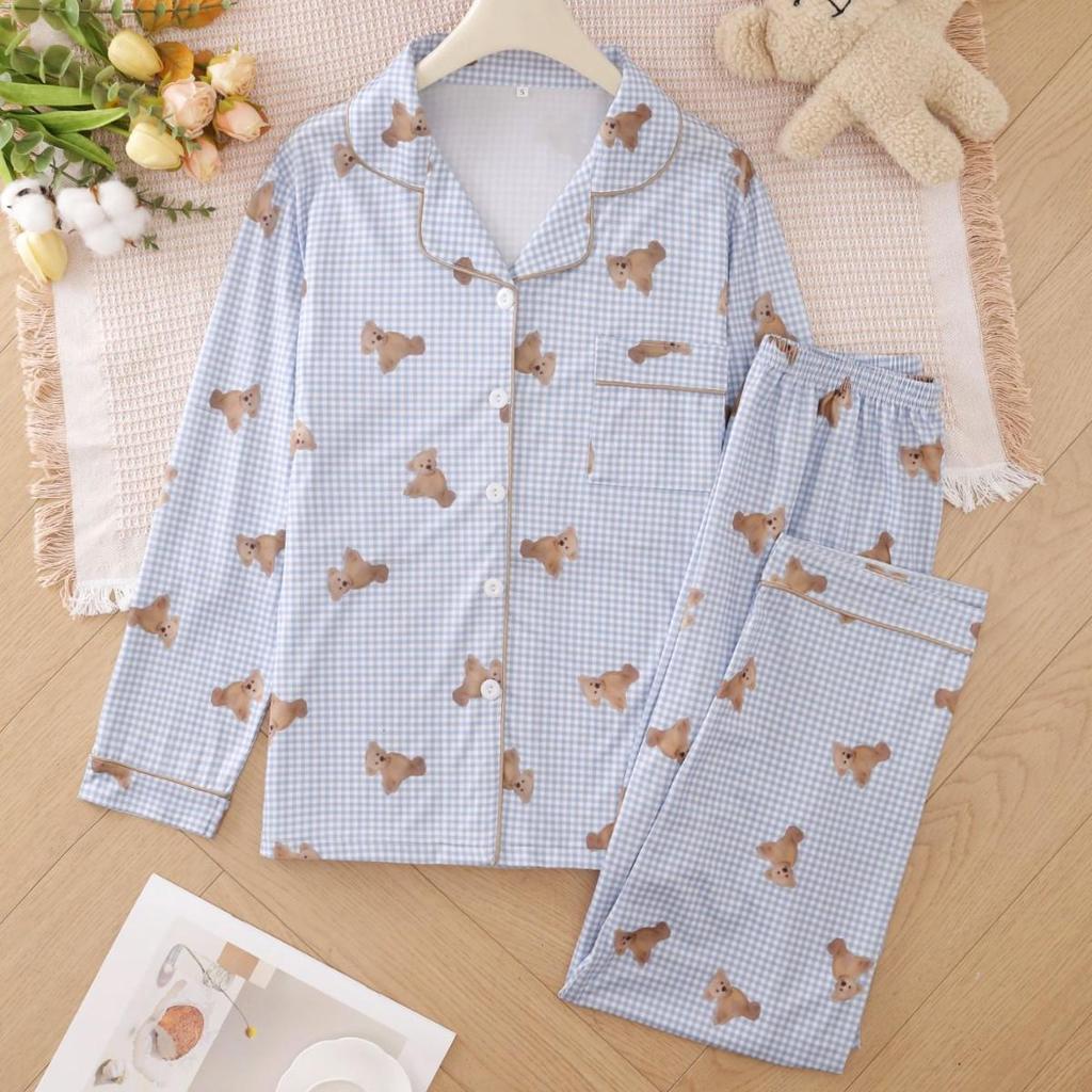 Grensoverschrijdende Nieuwe Stijl Pyjama Set met Lange Mouwen - Comfortabel, Ademend, Casual Kleding met Reverskraag, Geschikt voor Buiten of Thuis
