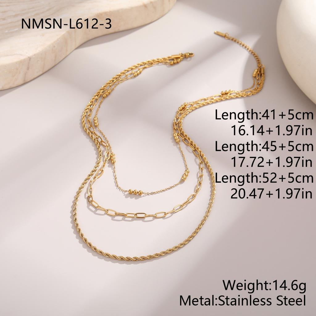 GEMCHIC Women's Stainless Steel 3-Layer Layered Chain Necklace Titanium Steel Paperclip Chain Versatile Choker Wholesale