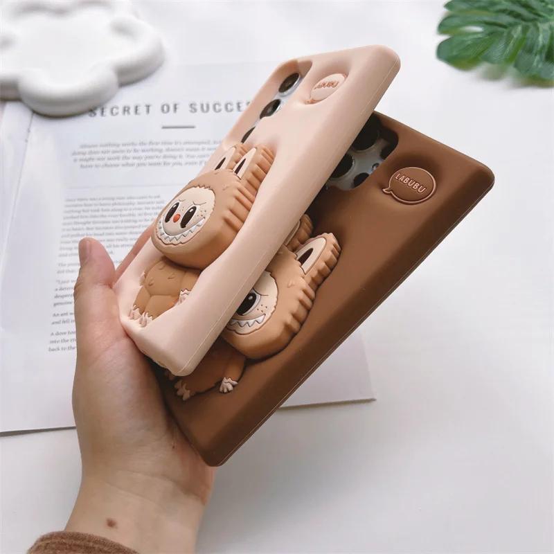 Søtt tegneserie LaBuBu Monster-deksel til Samsung Galaxy A14 A15 A54 A55 S23 S24 S25 Ultra med stativholder Mykt silikondeksel