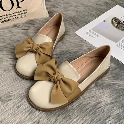 Printemps et automne chaussures simples à semelle plate chaussures en cuir britannique chaussures décontractées pour femmes mocassins à nœud papillon