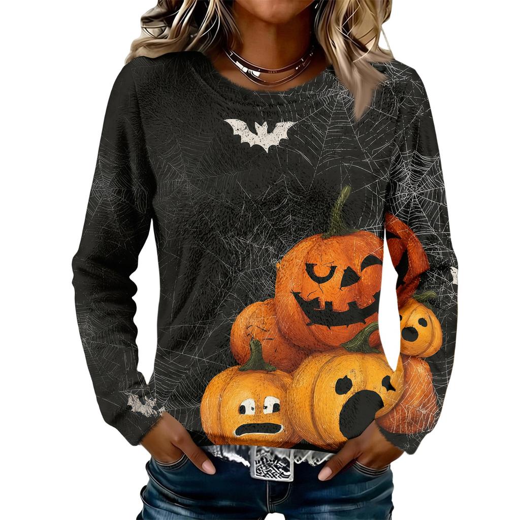 Women's Long Sleeve Flannel Top with Halloween Print for Fall Holiday