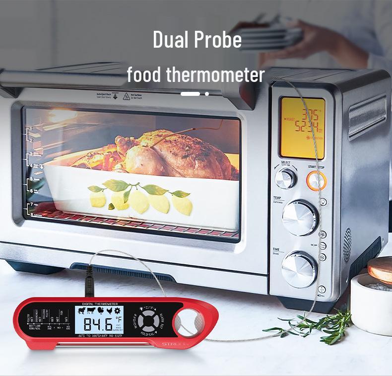 Foldable Waterproof Dual Probe BBQ & Meat Cooking Thermometer