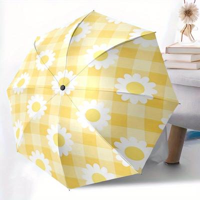 1pc Daisy Auto Umbrella   Auto Open/Close Folding Umbrella with  8 Rib Frame, 3 Fold Compact Umbrella for Men & Women, 111