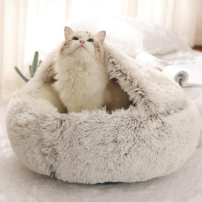 Winter Warm Round Cat House Bed Nesting Cushion Soft Long Plush Pet Bed for Small Dogs Cat Mat Nest Bed Cushion