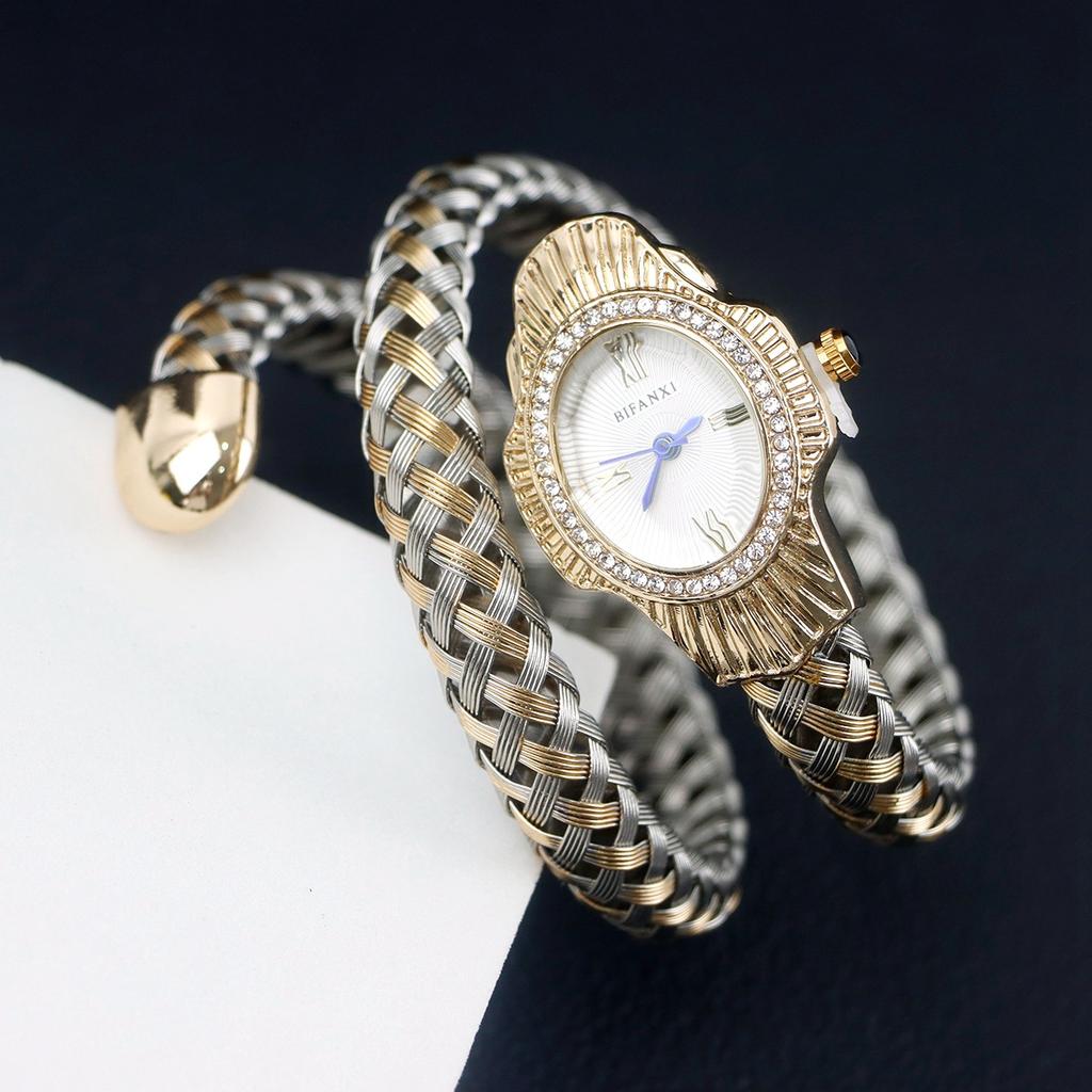 Women Quartz Watch Unique Snake Shape Bracelet Watches Wire Braided Wristwtatch