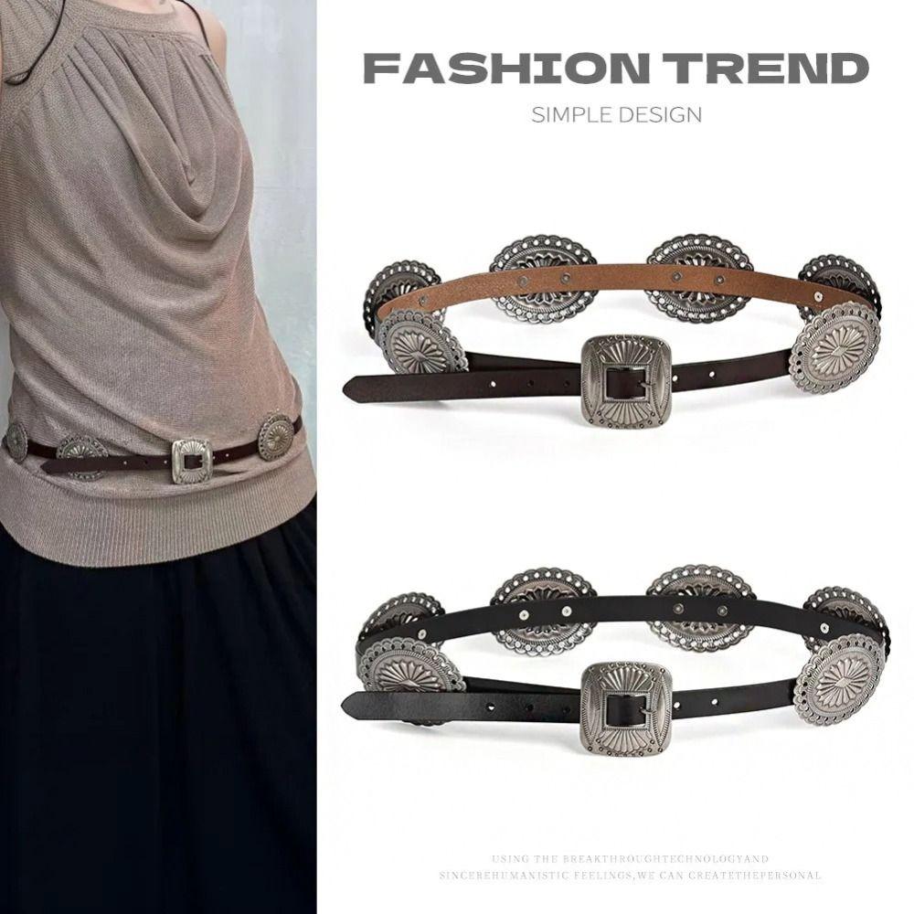 Western Style Cowboy Metal Carved Belts Wide Ethnic Style Waistband  Dress Decoration
