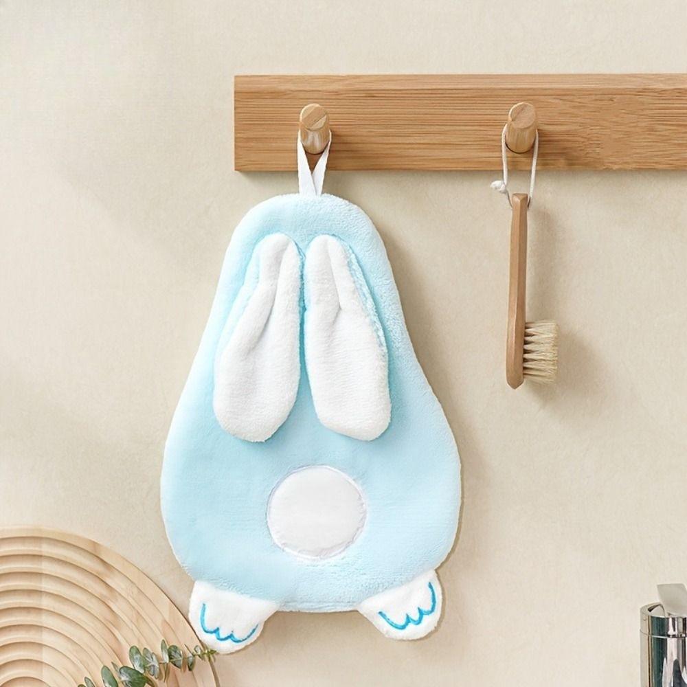 Cute Rabbit Style Hand Towel Absorbent Cartoon Hanging Towel Hanging Design Quick-Dry Cleaning Rag Household
