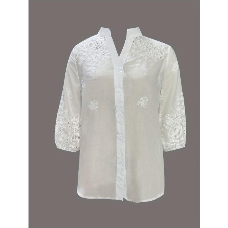 Elegantní košile s krátkým rukávem z žakárové krajky, volného střihu, módní, sladká, dámská, ležérní, s výřezy, do kanceláře, bílá halenka, jaro, podzim, nová, s výstřihem do V, dámský top, oblečení