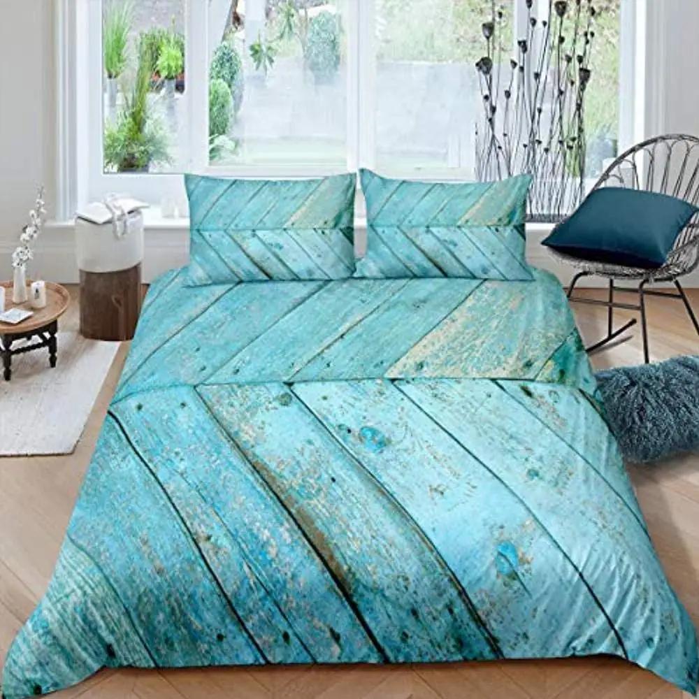 3D Modern Retro Wood Duvet Cover Lovely Pattern Polyester Quilt Cover Pillowcases For Kids Adults Bedroom Decor King Queen Size