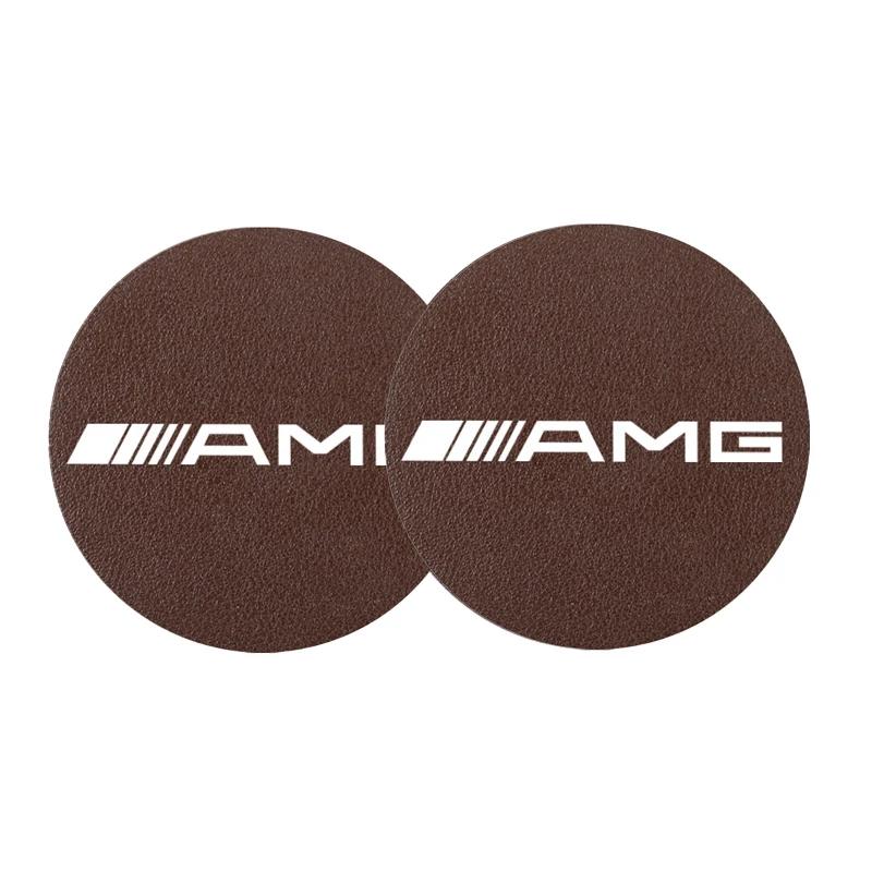 

New 80% 2Pcs Leather Car Water Cup Mats Water Slot Non-Slip Pads For Mercedes Benz AMG Smart W205 C300 W203 W206 W108 W124 W126