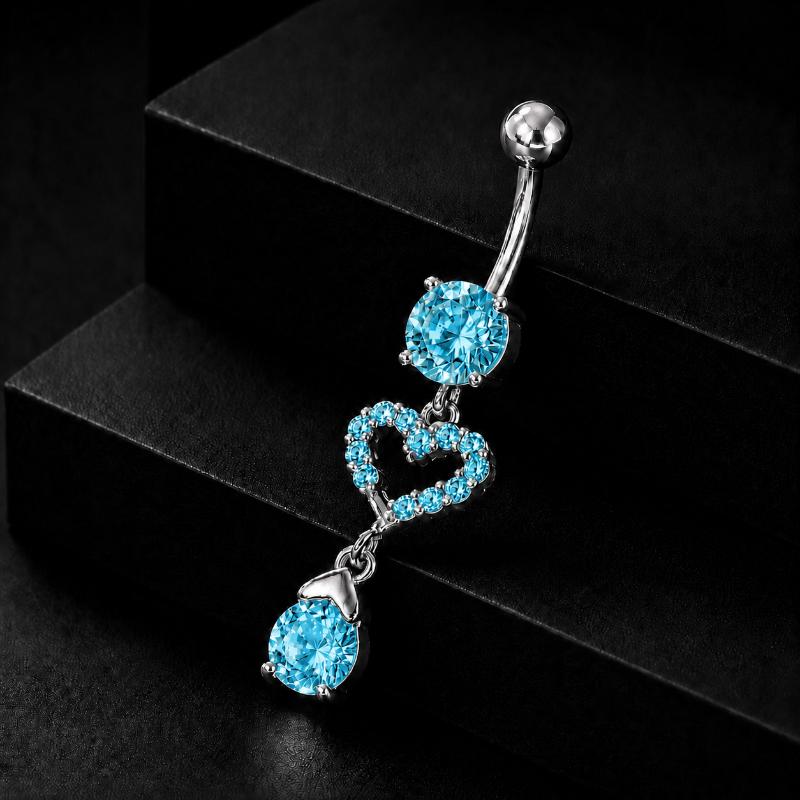 Zircon Dangle Belly Piercing Stainless Steel Heart Pendant Curved Navel Rings For Women Girls