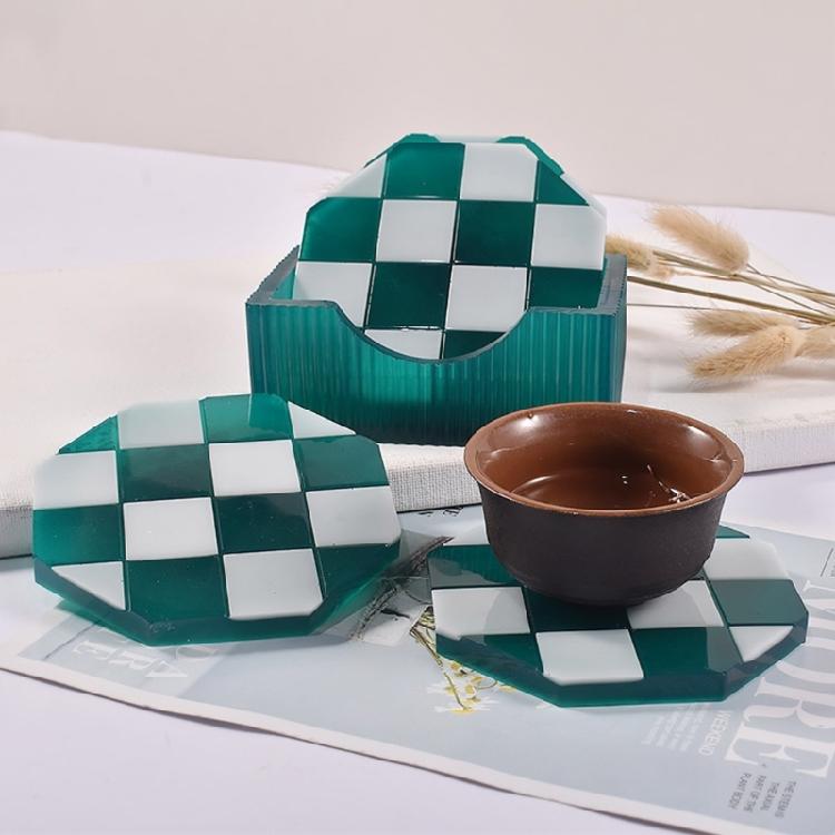 1/5Pieces Round Octagon Epoxy Casting Mould Resin Tray Coaster Mould Kit DIY