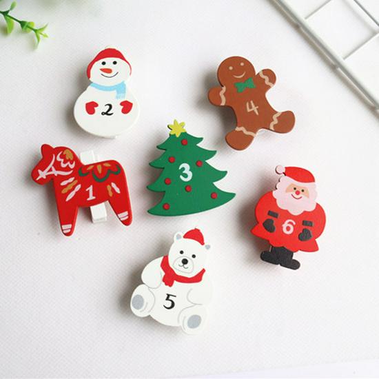 

Cute Christmas Ornaments: Santa, Reindeer, Gingerbread, Tree & Snowman Birch Wood Clips 03-07