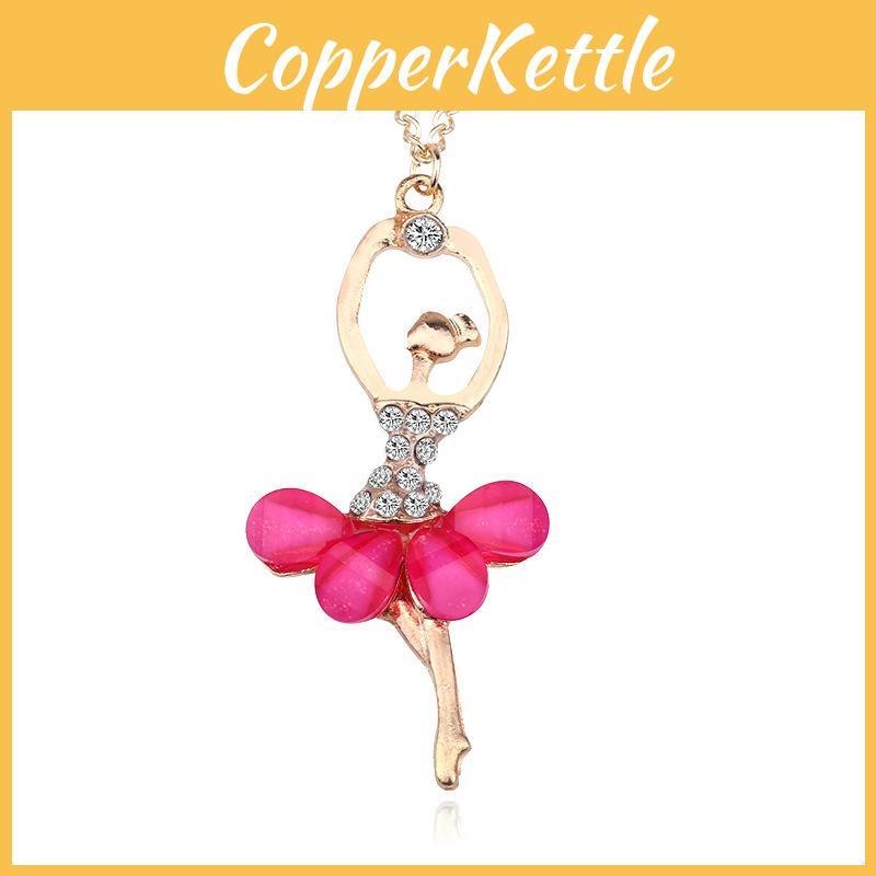 Exquisite Gold Plated Ballet Dance Girl Angel Dancer Necklace With Rhinestones