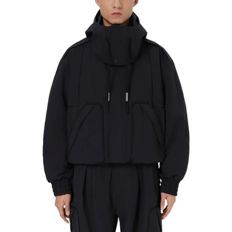 Li Ning X Jackie Chan Kung Fu Serie Einfarbige Kapuzenjacke mit Reißverschluss und Kordelzug Locker Jacke Herrenjacke Schwarz AJDSA31-1