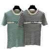 26 Years of New College Style Striped Knitted Top Women's Crew Neck Series Contrasting Color Splicing Striped Elastic Knitted Top