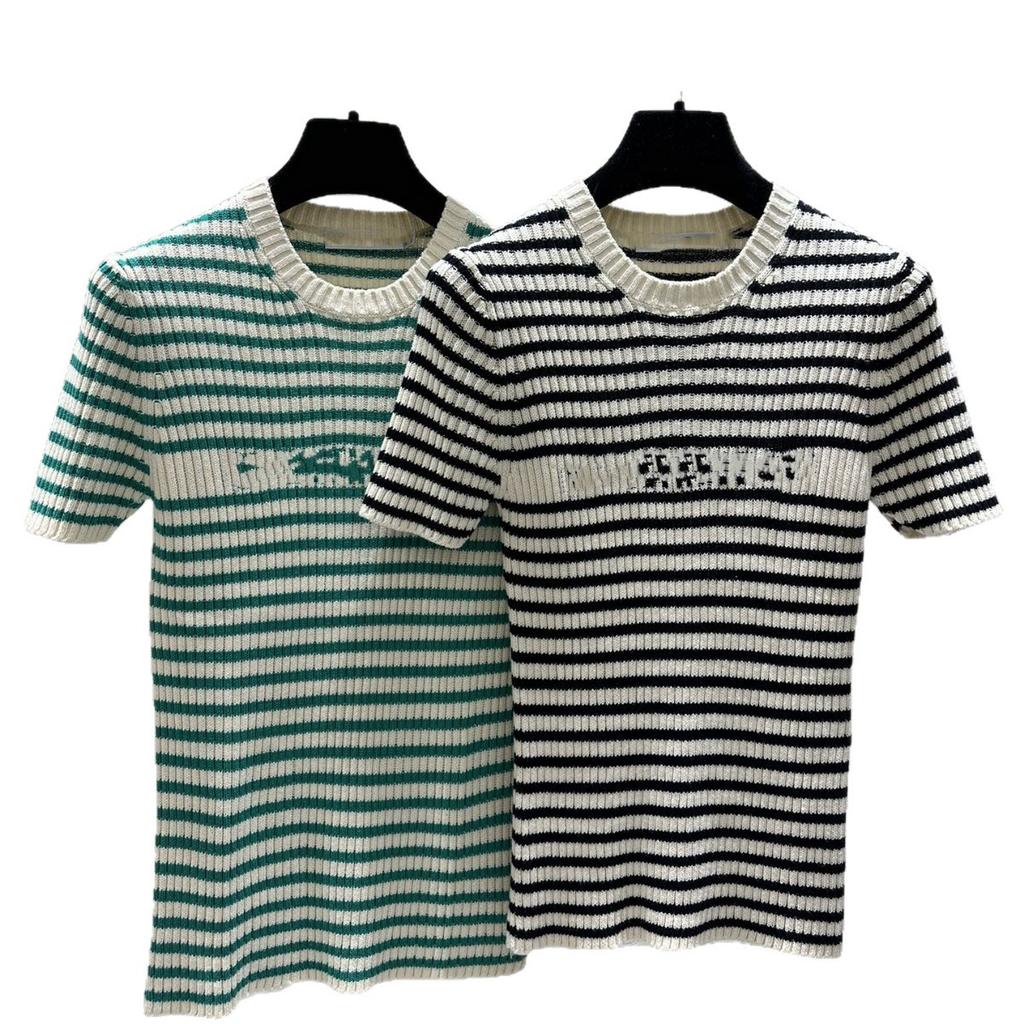 26 Years of New College Style Striped Knitted Top Women's Crew Neck Series Contrasting Color Splicing Striped Elastic Knitted Top