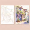 A Set of Creative Watercolor Painting Tools - Adult Coloring Book with Landscape and Floral Patterns