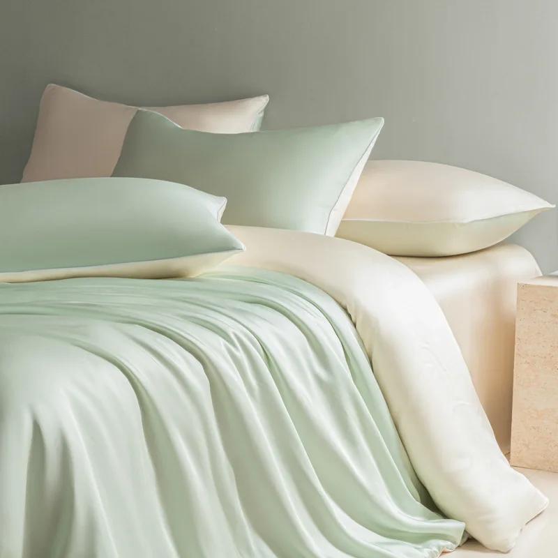 Jednobarevná dvoutónová praná ledově hedvábná ložní souprava letní chladivý pocit prostěradla moderní jednoduché měkké prodyšné sady přikrývek