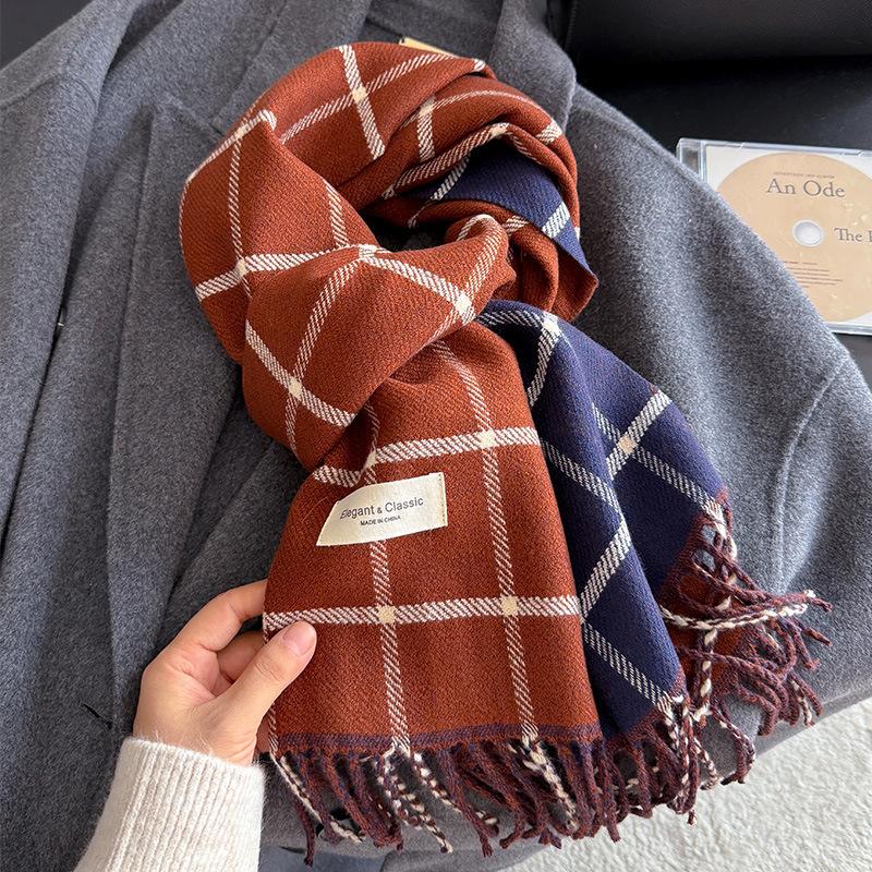 Exquisite The Striped Checkered Large Shawl Exudes An Elegant and Noble Style. It Is A Warm Autumn and Winter Scarf with A High End Touch 