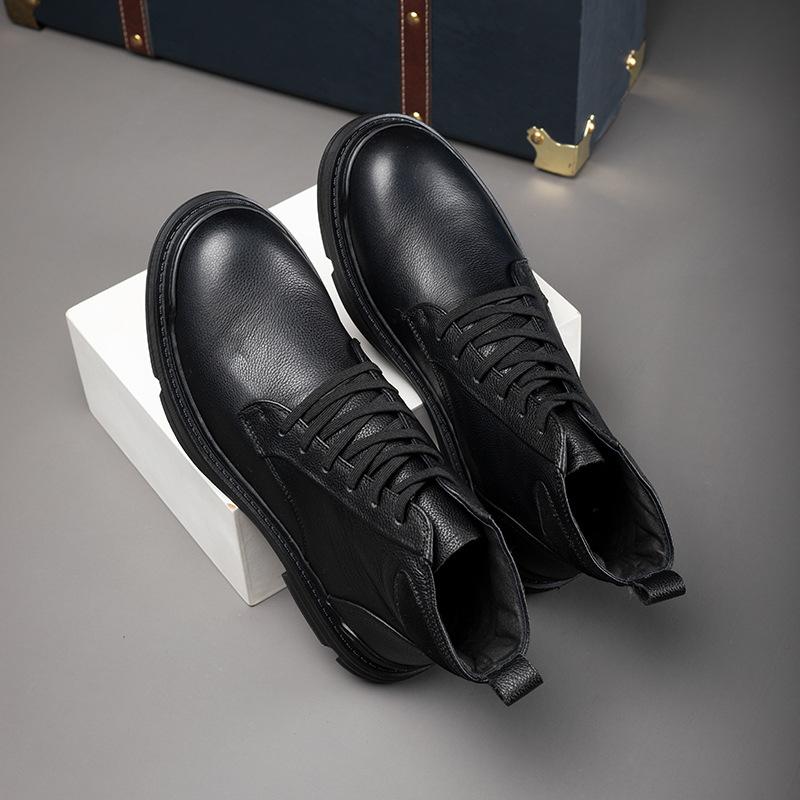 Herrenschuhe Herbst und Winter neue Martin Stiefel erste Schicht Rindsleder schlichte Samt Stiefeletten Pendler Business formell lässig Lederstiefel