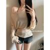 apricot sunscreen blouse tulle top women's summer new straps hollow pure wind off-the-shoulder air conditioner shirt