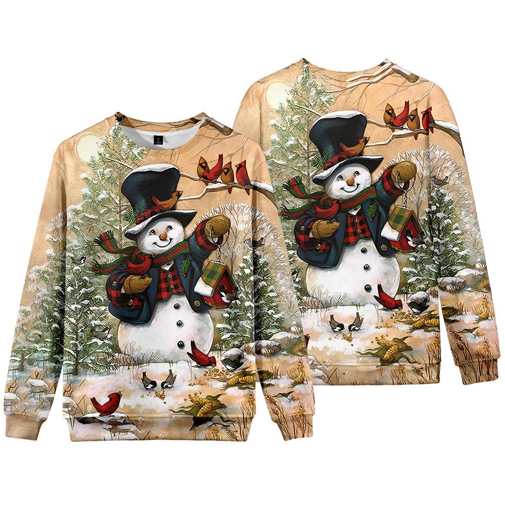 Europe, America, autumn and winter new Christmas versatile crew neck sweater 3D digital printing Santa loose long-sleeved jacket