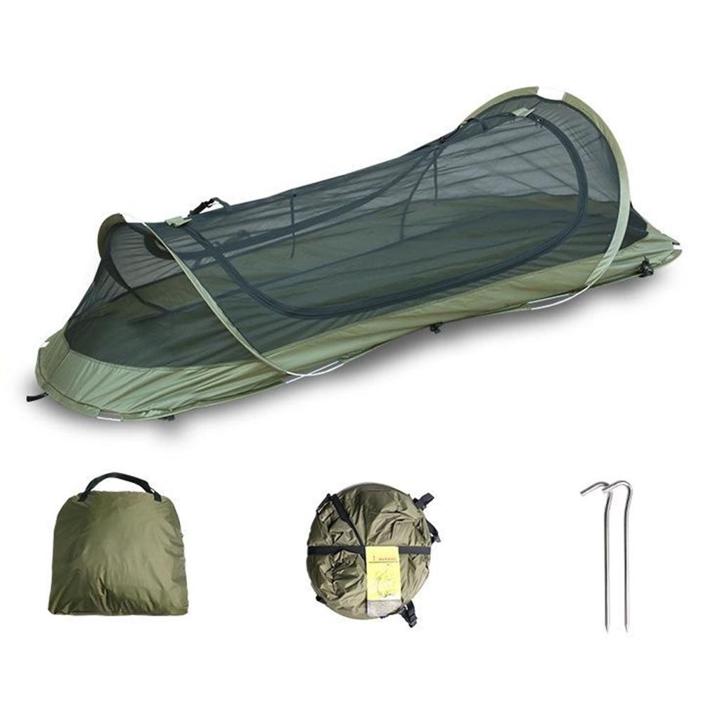 

Single Person Quick Open Hiking Tent Outdoor Mosquito Proof Tactical Camping Shelter with Storage Bag Army Green