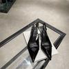 Pointed High Heels Niche Temperament Single Shoes Women's 2025 New Patent Leather Bow Sweet Thin Middle Heel Bag Head Sandals