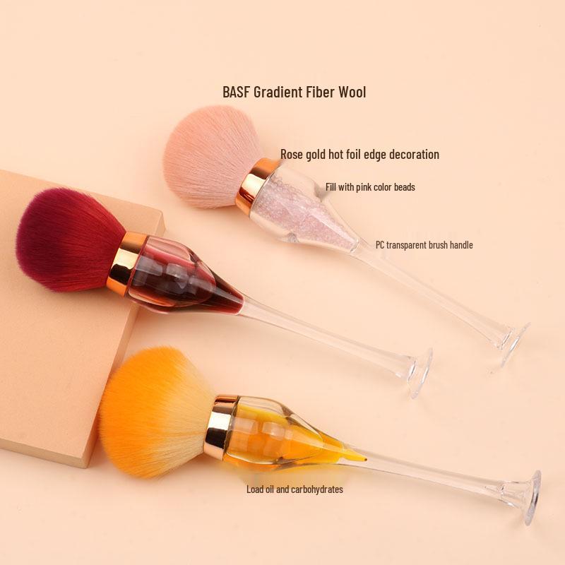 Large Single Nail Dust Brush with Fluffy Bristles - High-Footed Wine Glass Design for Blush Setting and Nail Art.