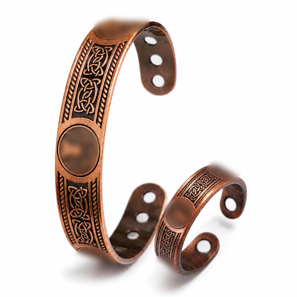 Retro-Stil Blumen-Magnet-Armband & Ring-Set in Rotkupfer für Paare