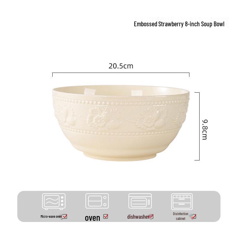 OIMG Minimalist Yellow Embossed Strawberry Ceramic Bowls (Set of 2)