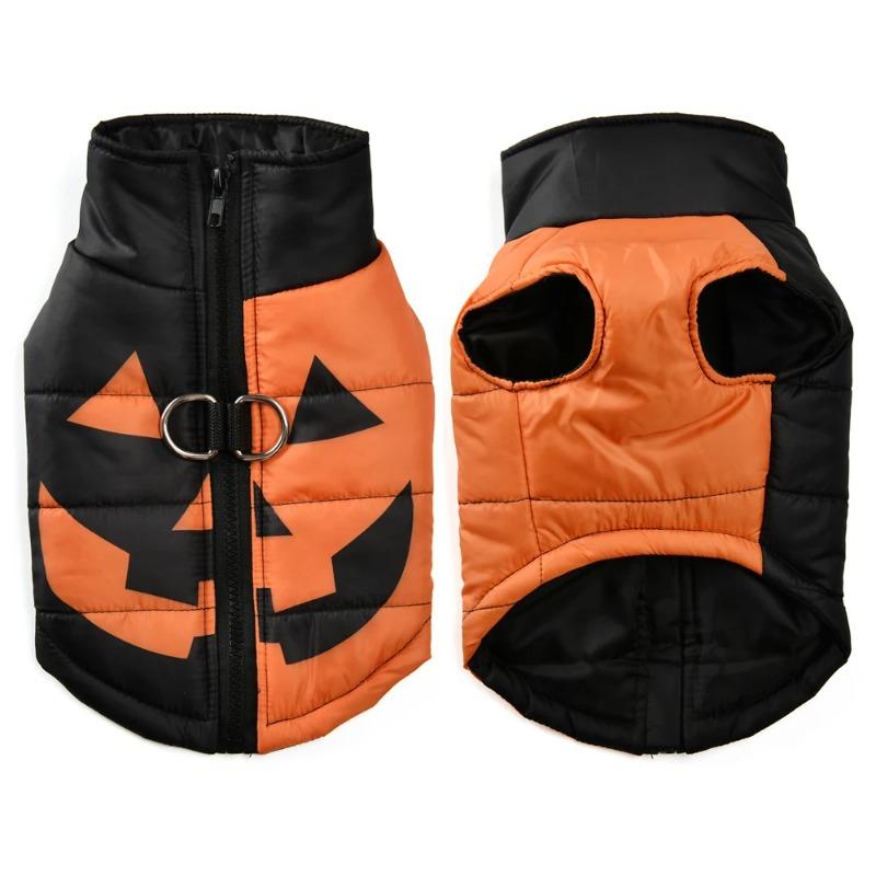 Dog Jacket Small Medium Dogs Cats Party Puppy Costume Warm Pumpkin Print Pet Coat Cute Schnauzer Chihuahua Vest Coat