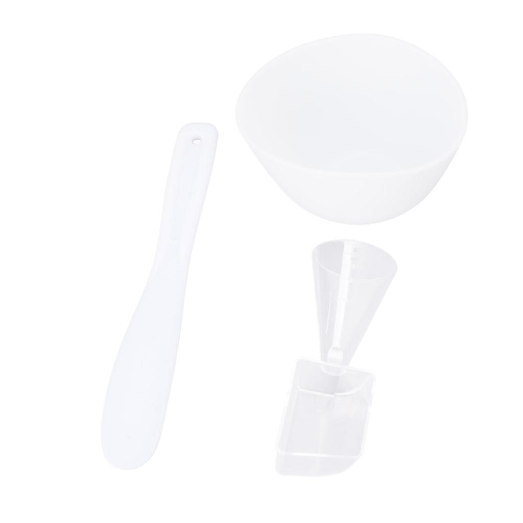3pcs Face Mask Bowl Spatula Set Measuring Spoon Soft Silicone Washable Reusable Skin Care Clay Mask Applicator White