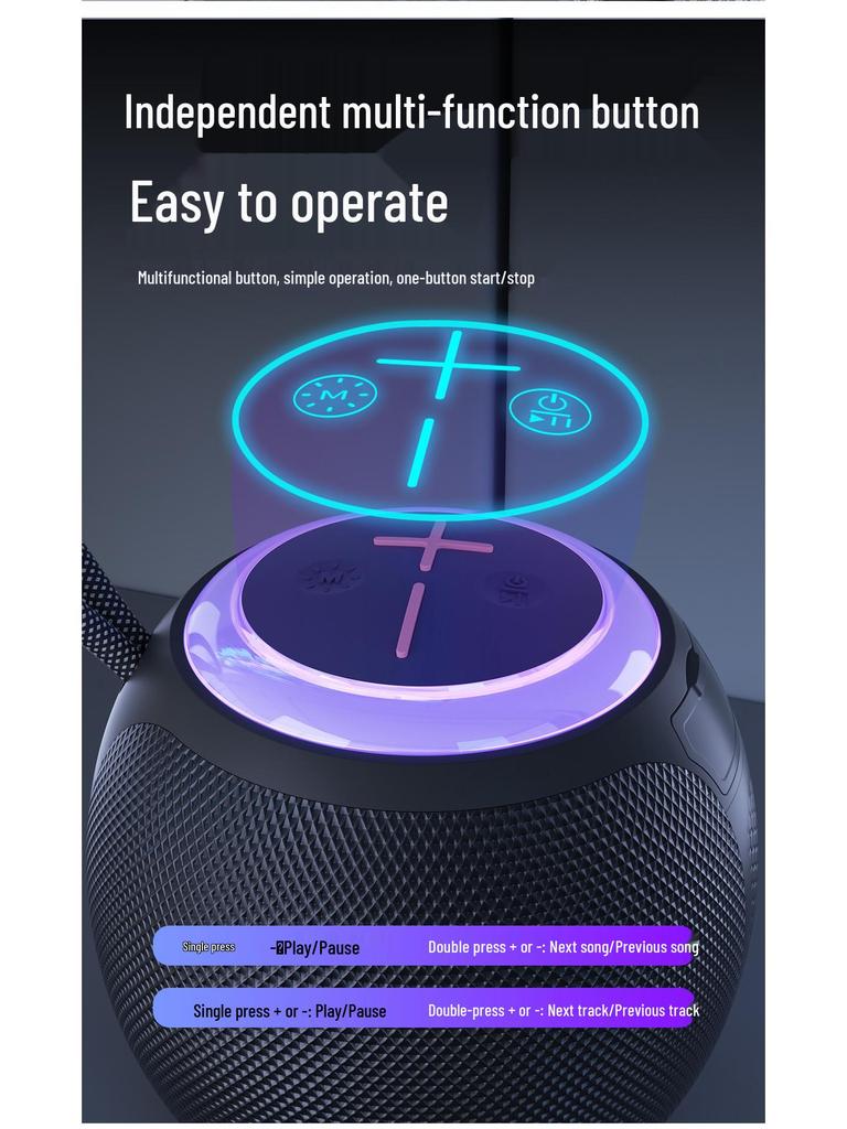 Portable Bluetooth Speaker with Colorful Lighting and Subwoofer for Outdoor Parties (Bluetooth 5.3)
