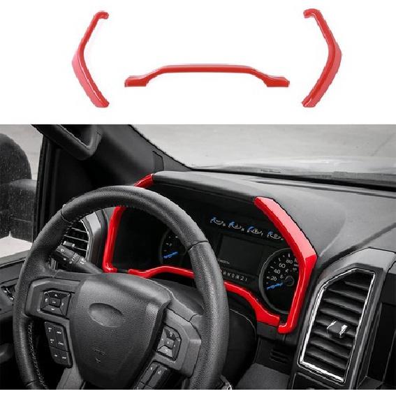 3x Dashboard Trim Decor Stirps for Ford F150 F250 F350 Super Duty 2015-2018 Red