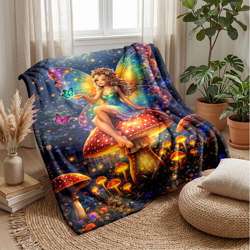 Fairy On Crescent Moon Theme Blanket Lightweight Warm Flannel Blanket Decorative Throw Blanket for Home Decoration