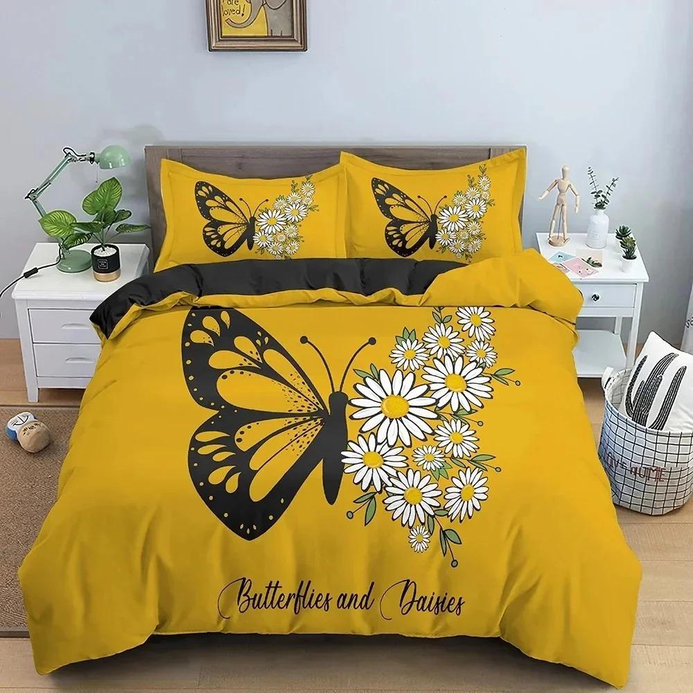 Butterfly Bedding Set Daisy Pattern Duvet Cover Bedroom Comforter Covers Single Twin King Size Quilt Cover Home Textile